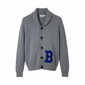 Vintage Hillflint Women Bentley University‎ Cardigan M Gray Shawl Collar Cotton
